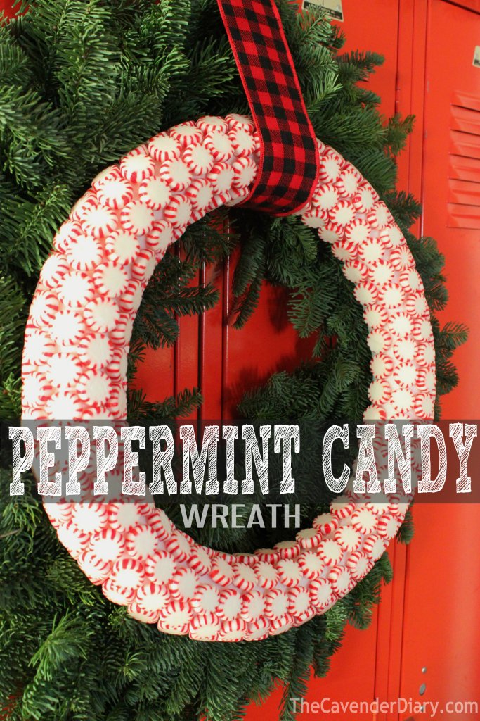 Peppermint Candy Wreath on Green Pine Wreath from the CavenderDiary Boys