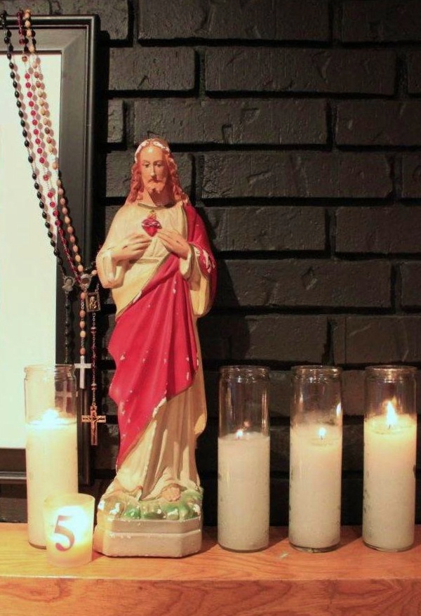 Jesus and Alter Candles on the Cavender Mantle