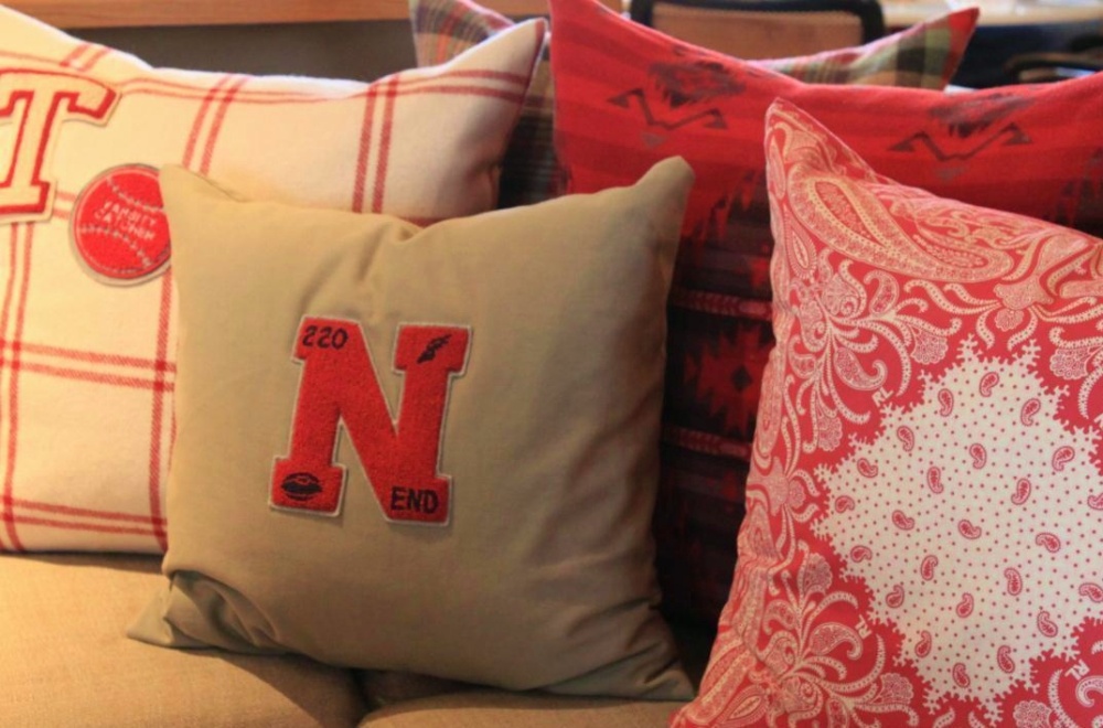 Pillows on the Sofa with Letterman's Patches in the Cavender Den