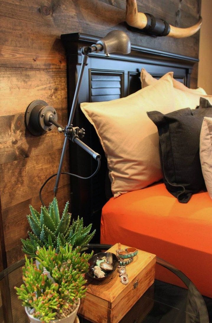 Finished Wood Wall with Restoration Hardware Pharmacy Sconce