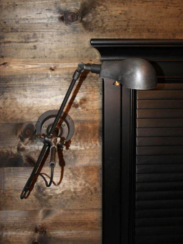 Restoration Hardware Pharmacy Sconce on the New Wood Wall