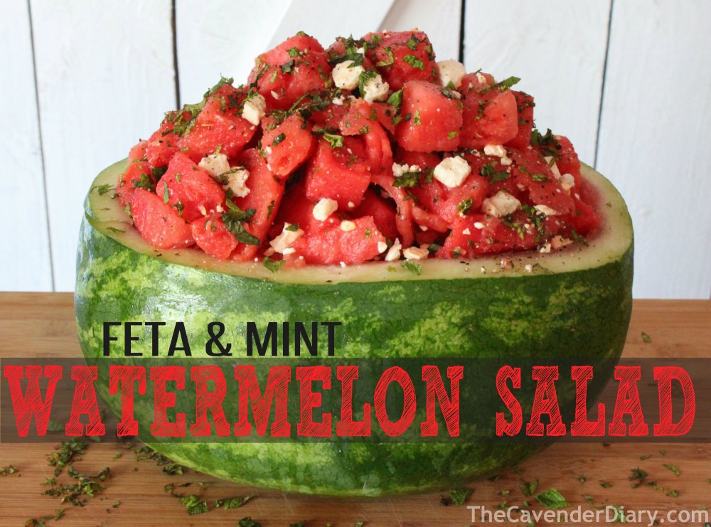 Watermelon Mint & Feta Salad in a Melon Bowl from the Cavender Diary Boys
