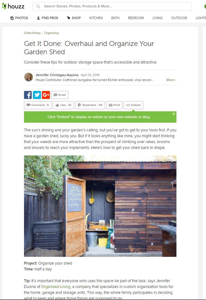 Houzz Feature on Organizing Tool Shed