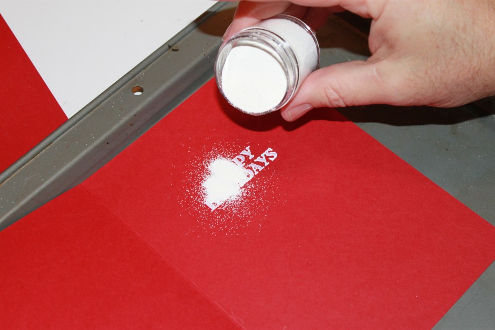 Sprinkling Embossing Powder on the Wet Stamp