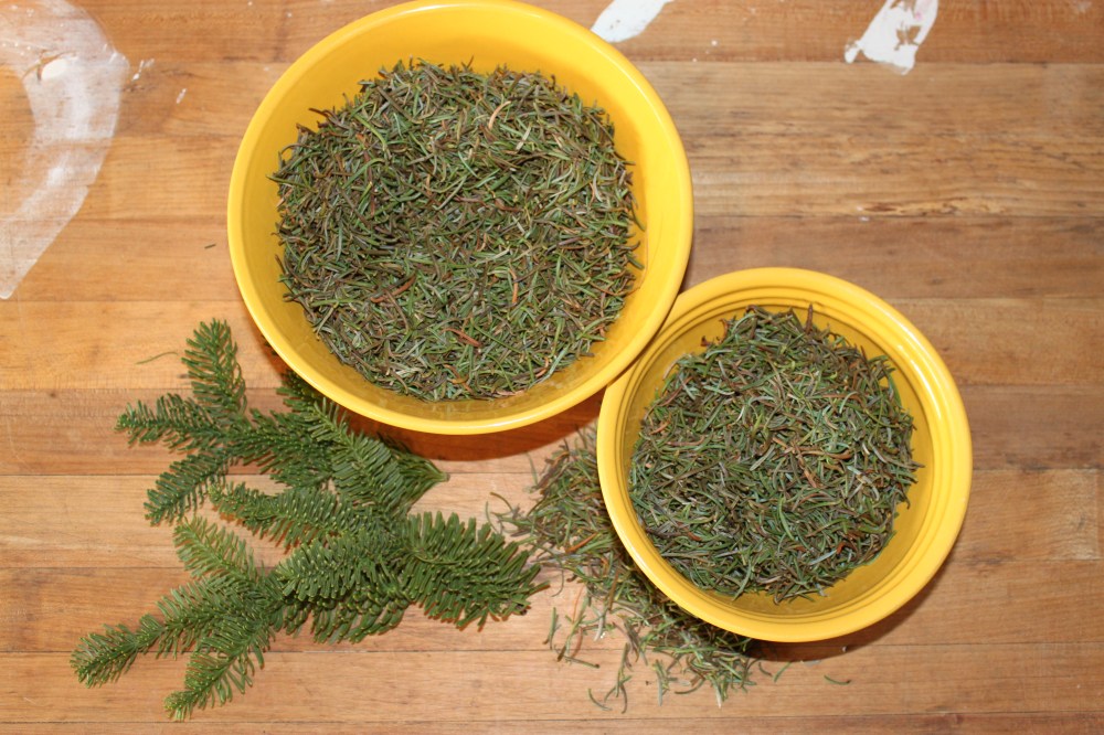 Bowls of Leftover Pine Needles for Sachets