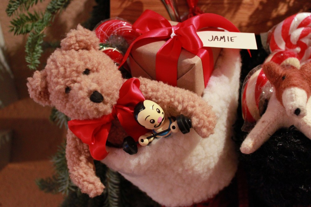 Close up of Jamies Stocking with Teddy Bear