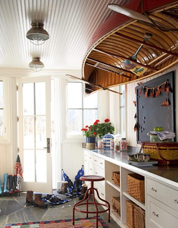 Muddroom with Rowboat on the Ceiling over Worktable