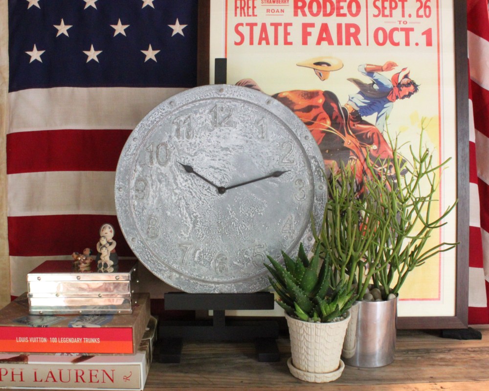 Aged Galvanized Target Clock in the Den