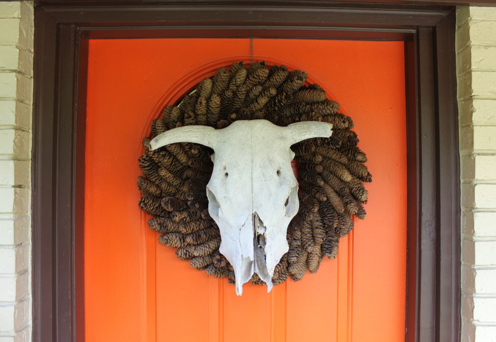 Cow Skull Wreath on Orange Front Door