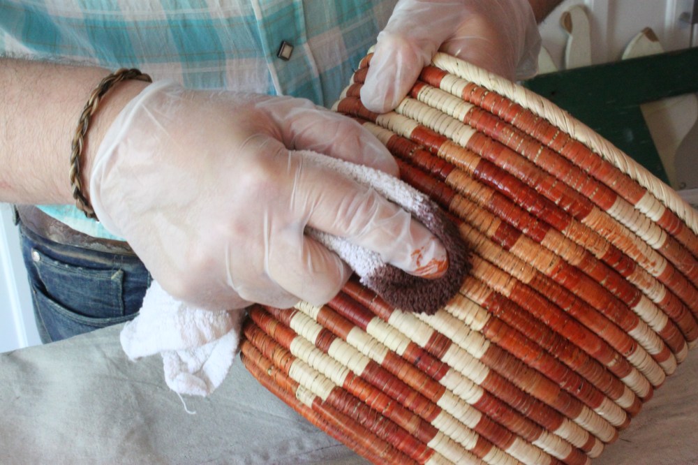 Applying the Gunstock Stain to the Tall Baskt