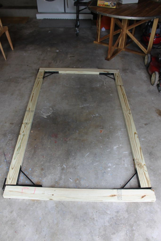 Our Finished Gate Frame on the Garage Floor