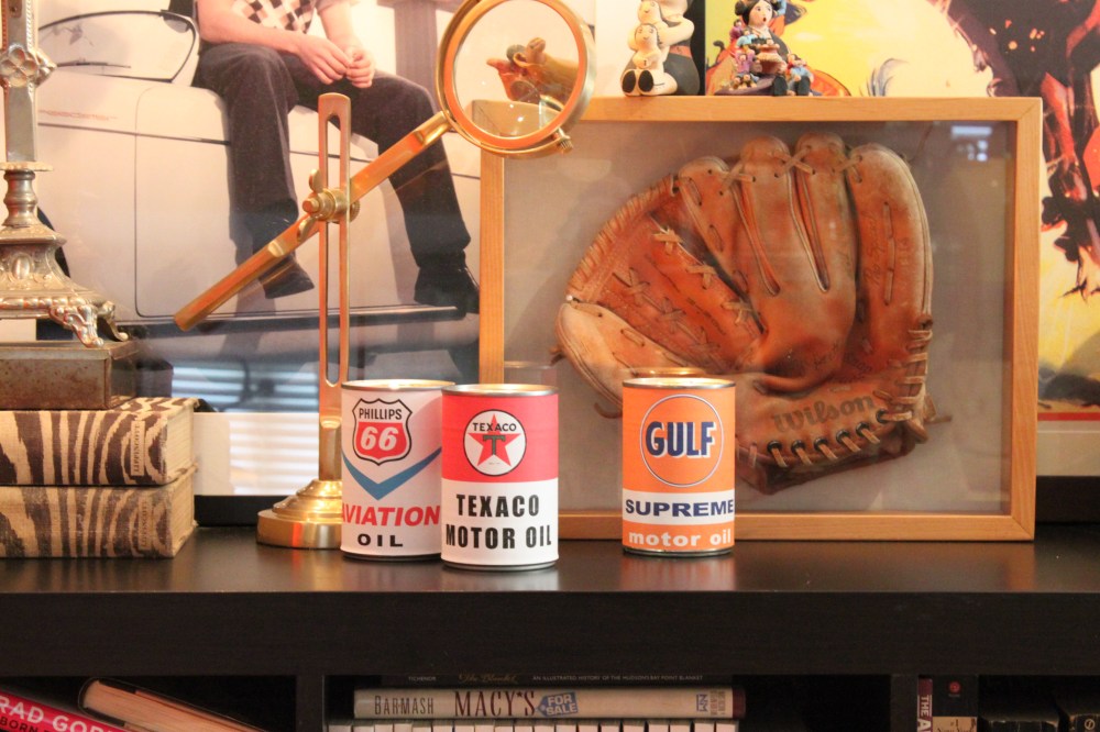 Oil Can Candles on the Console