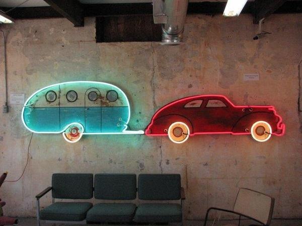 Car and Airstream by Neon Artist Todd Sanders