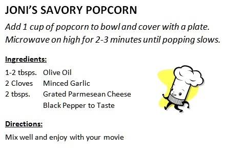Joni's Savory Popcorn Recipe Card