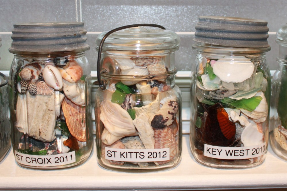 Seaside Memory Jars on Window Sill in the Bedroom