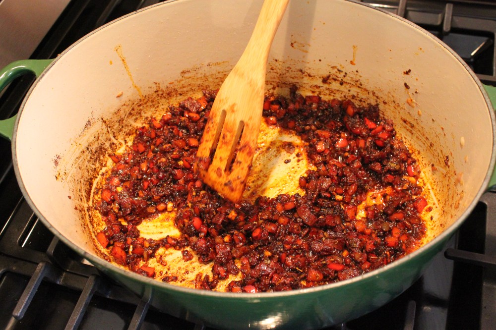 After a few Minutes of Cooking Everything is a Deep Red