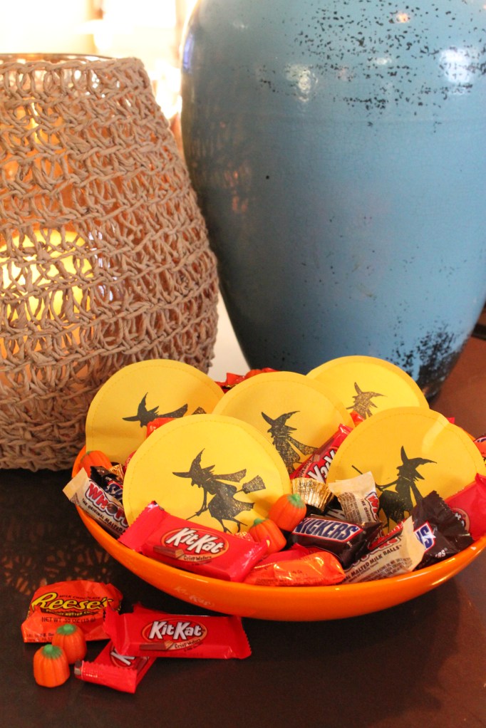 Bowl of Candy and Witch Treats on the Counter