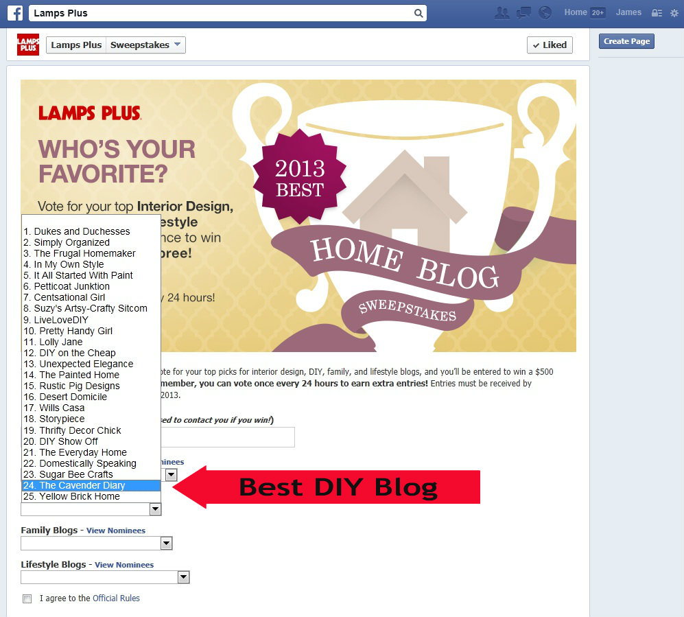 Lamps Plus Facebook Page with Arrow