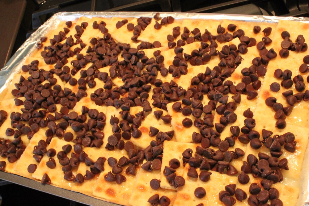 A Layer of Chocolate Chips on the Crackers