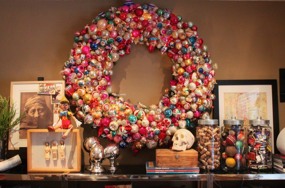Finished Ornament Wreath in the Living Room 2013