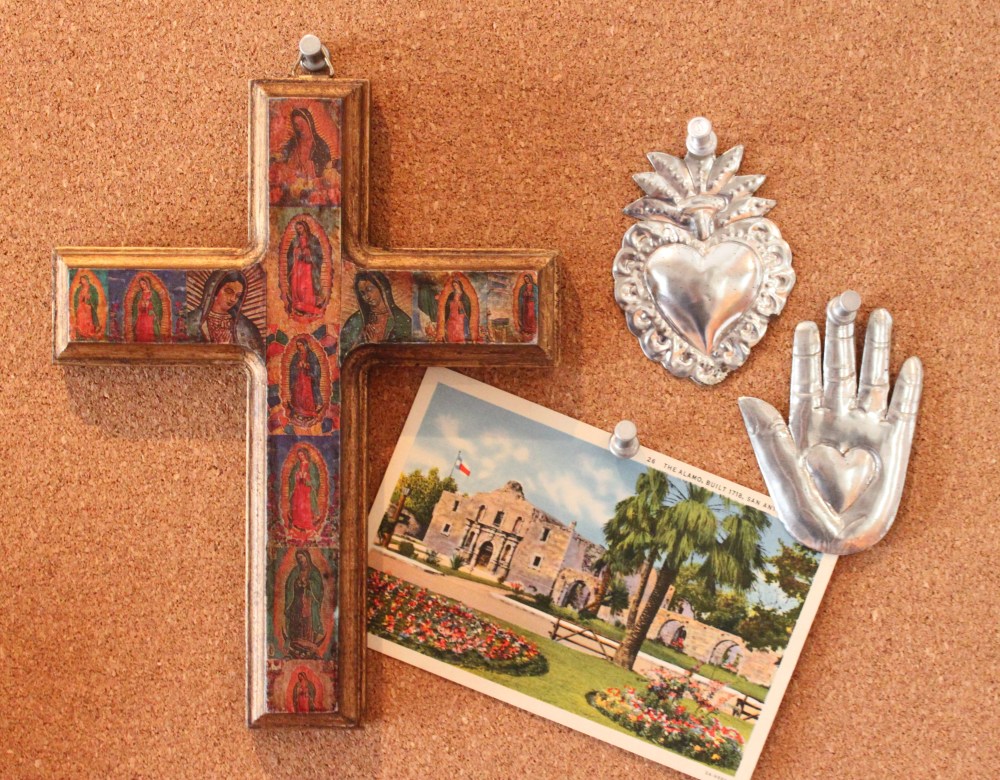 Heart and Heart in Hand Milagros on the Cork Board