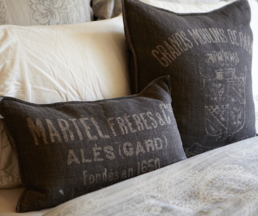 Linen Restoration Hardware Pillows on Mike Wolfe's Bed from Nashville Insider Magazine