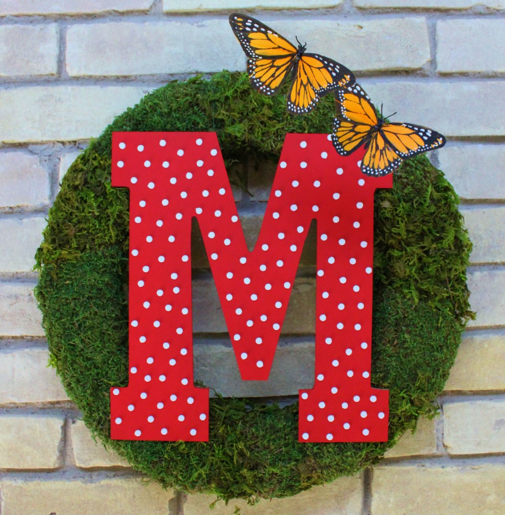 Monogram Moss Wreath with Butterflies