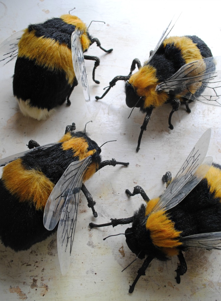 Textile Bees made from fake fur by Mister Finch