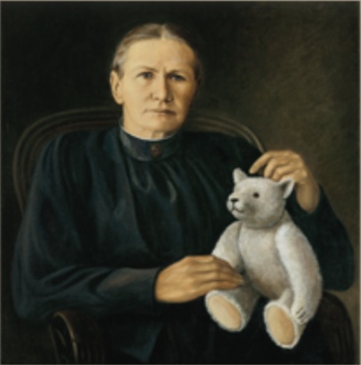 Portrait of Margarete Steiff and one of her Bears