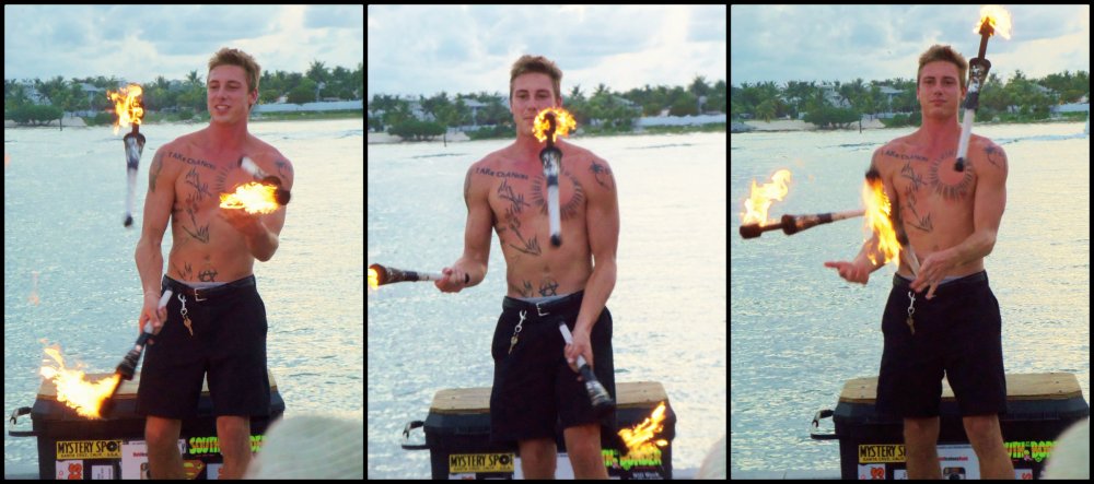 Key West Carny Juggling Fire Collage