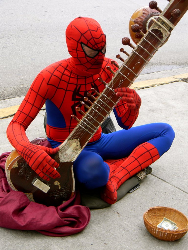 Spiderman Playing the Sitar on Key West Street