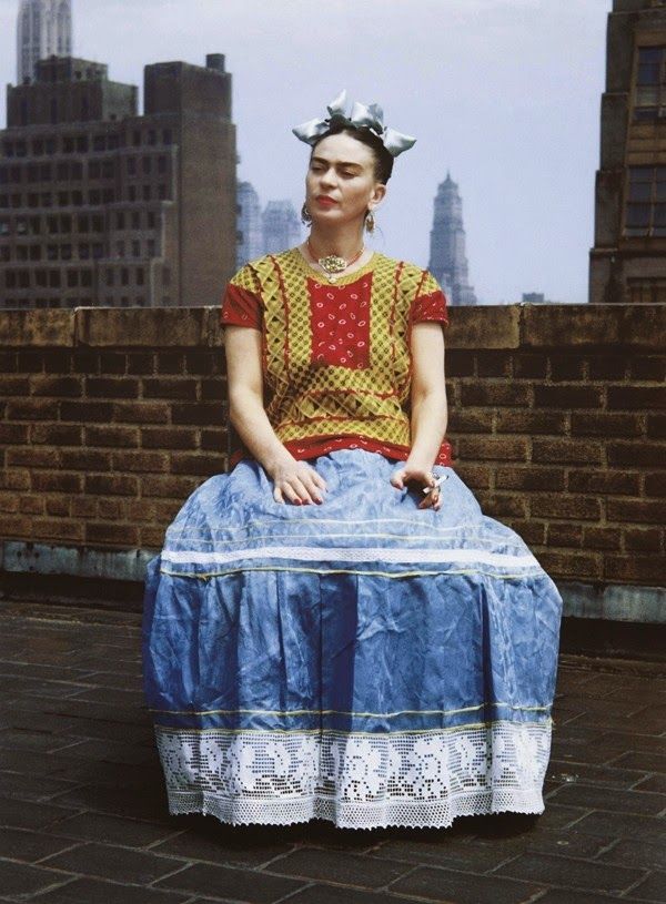 Frida Kahlo Photographed on a New York Roof Top During a Visit