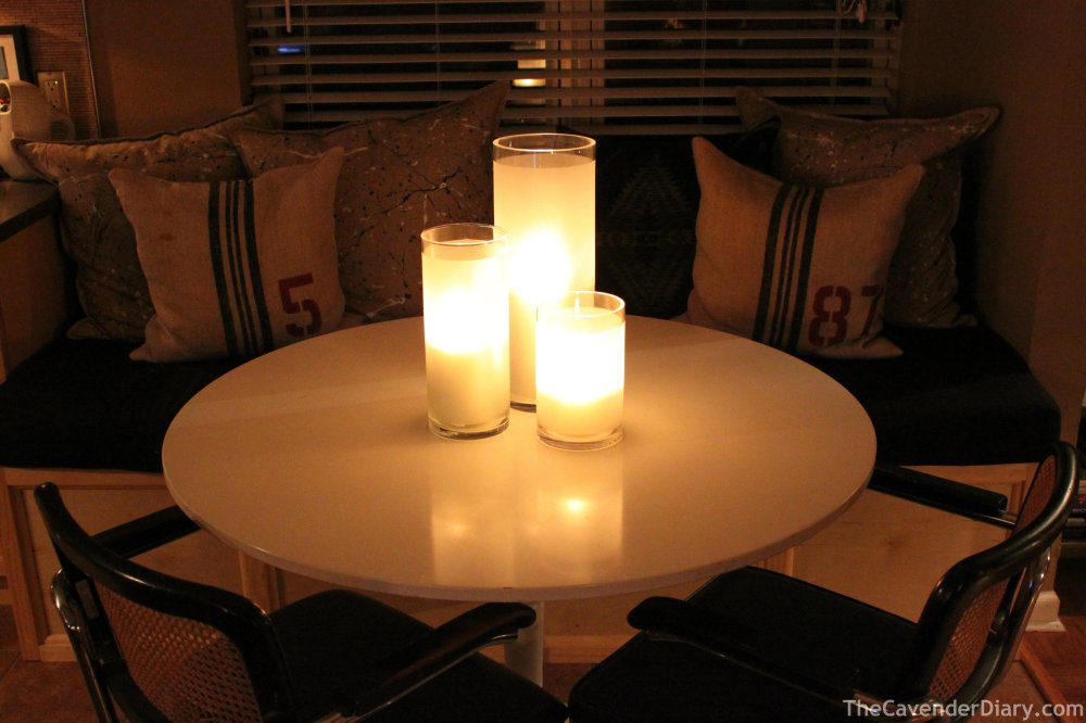 Frosted Hurricanes at Night on the Dining Room Table