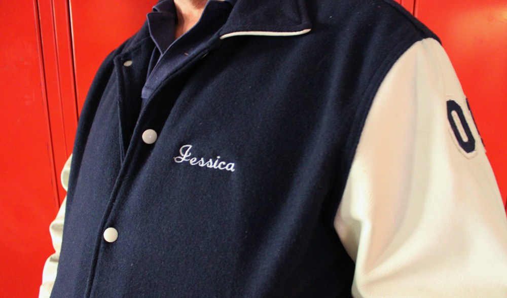 Jamie in Jessica's Varsity Jacket