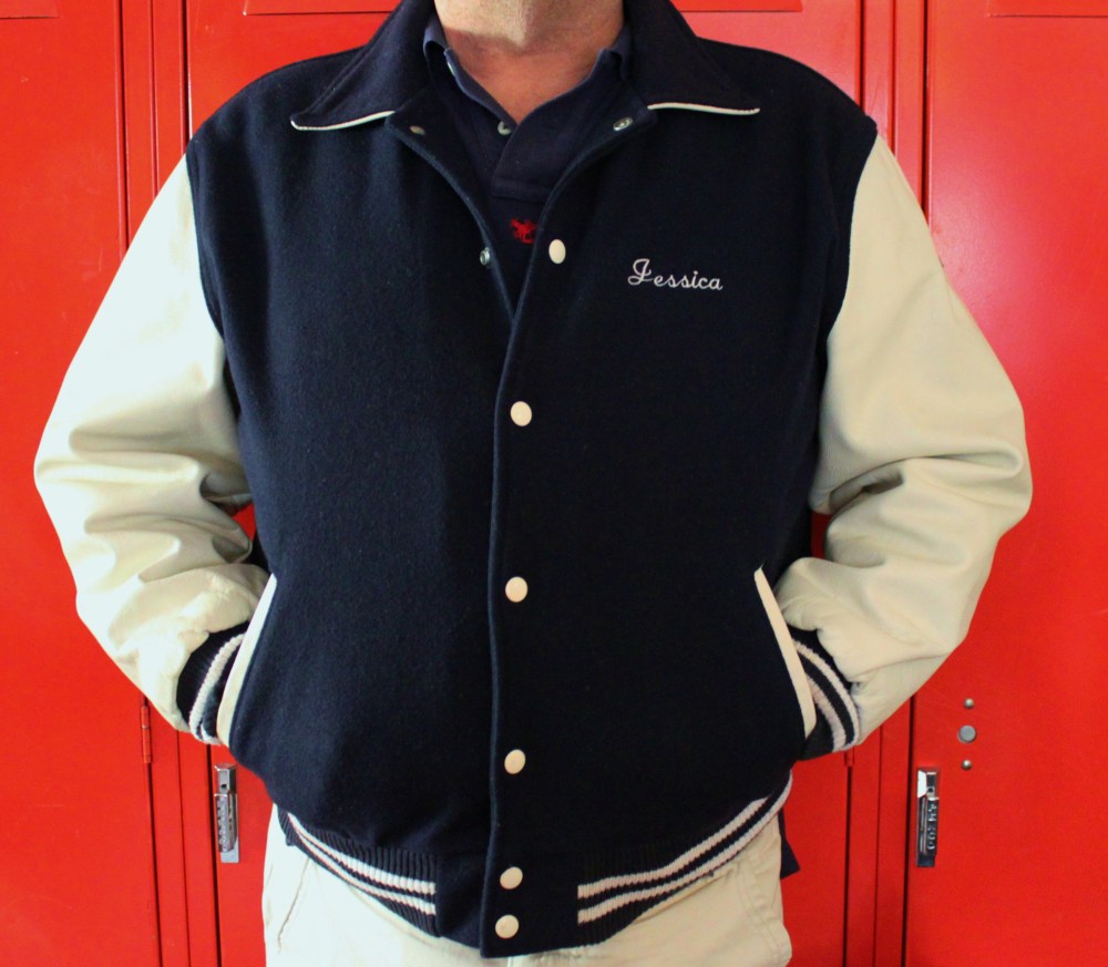 Jamie in the Varsity Jacket He Found