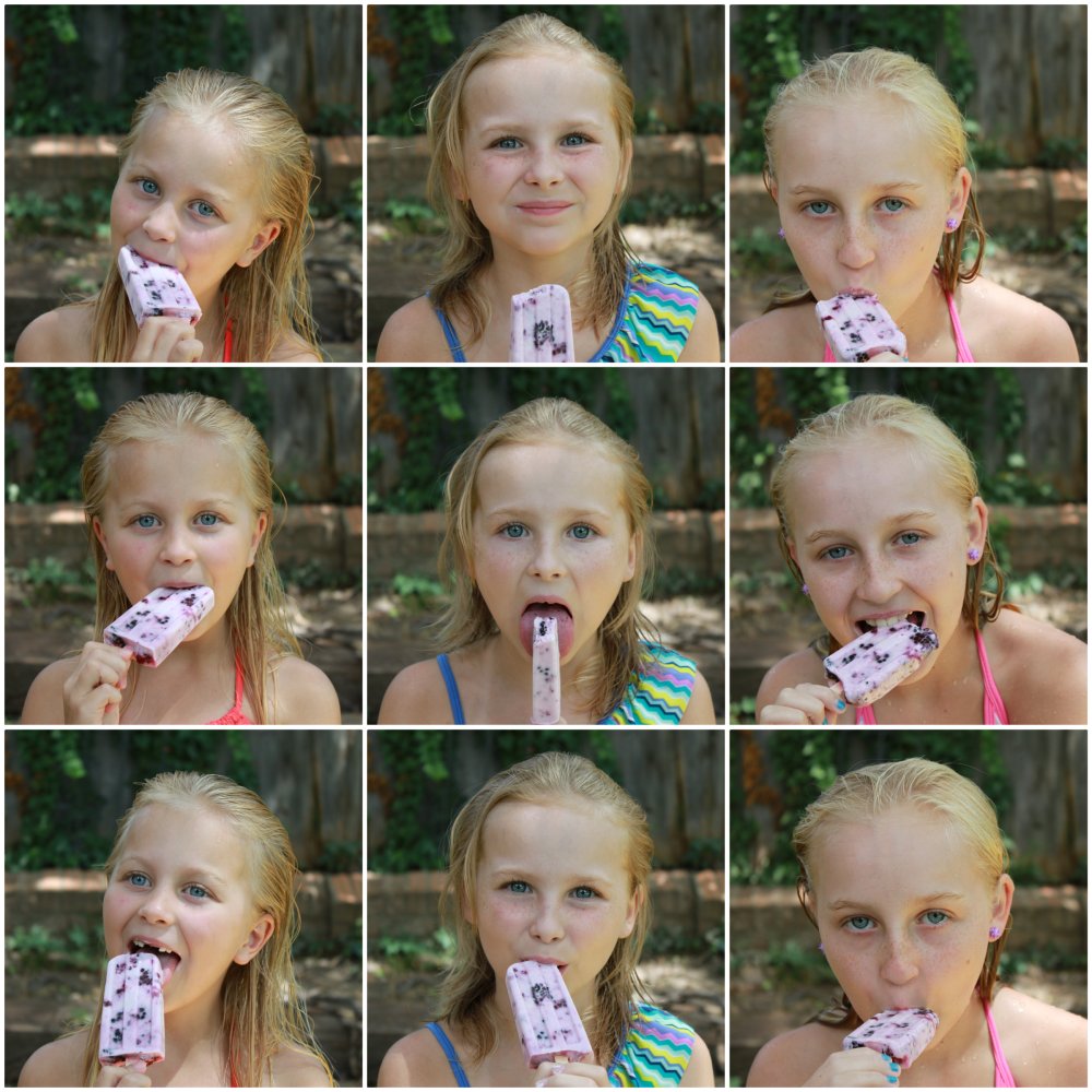 Big Brady Bunch Picture of the Girls Eating Paletas Collage