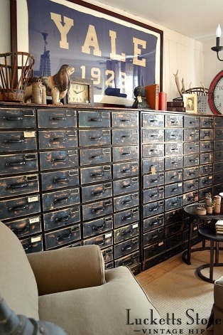 Wall of Vintage Card Catalog with Yale Banner