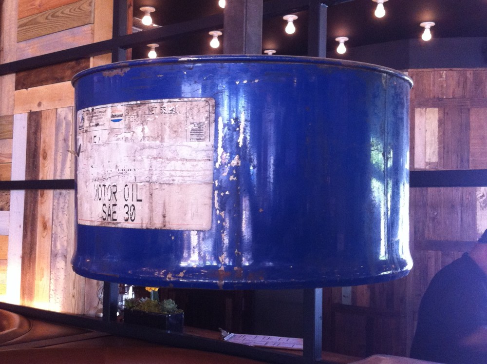 Motor Oil Drum Turned Pendant Light at the Rustic