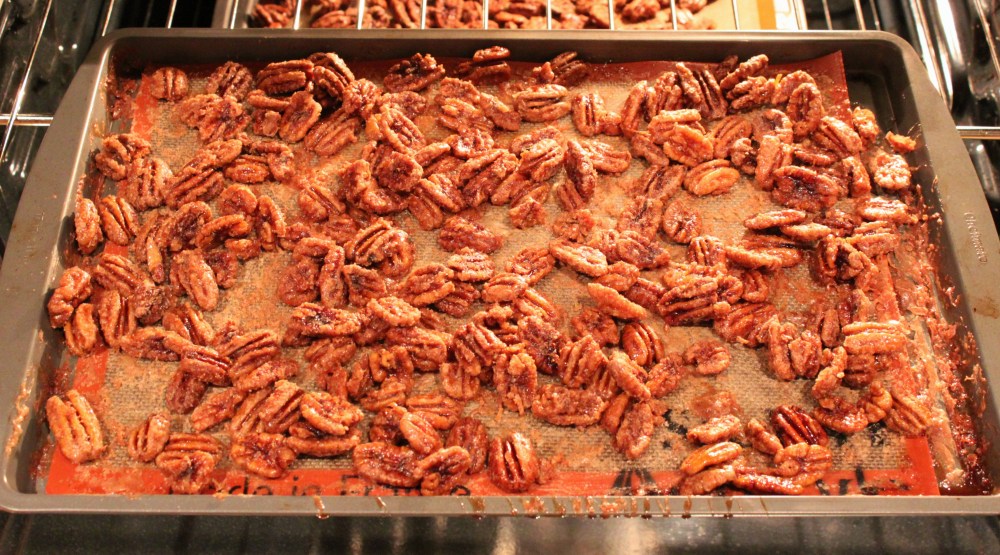 Pecans After Baking on a Silpat lined Baking Sheet for 30 minutes