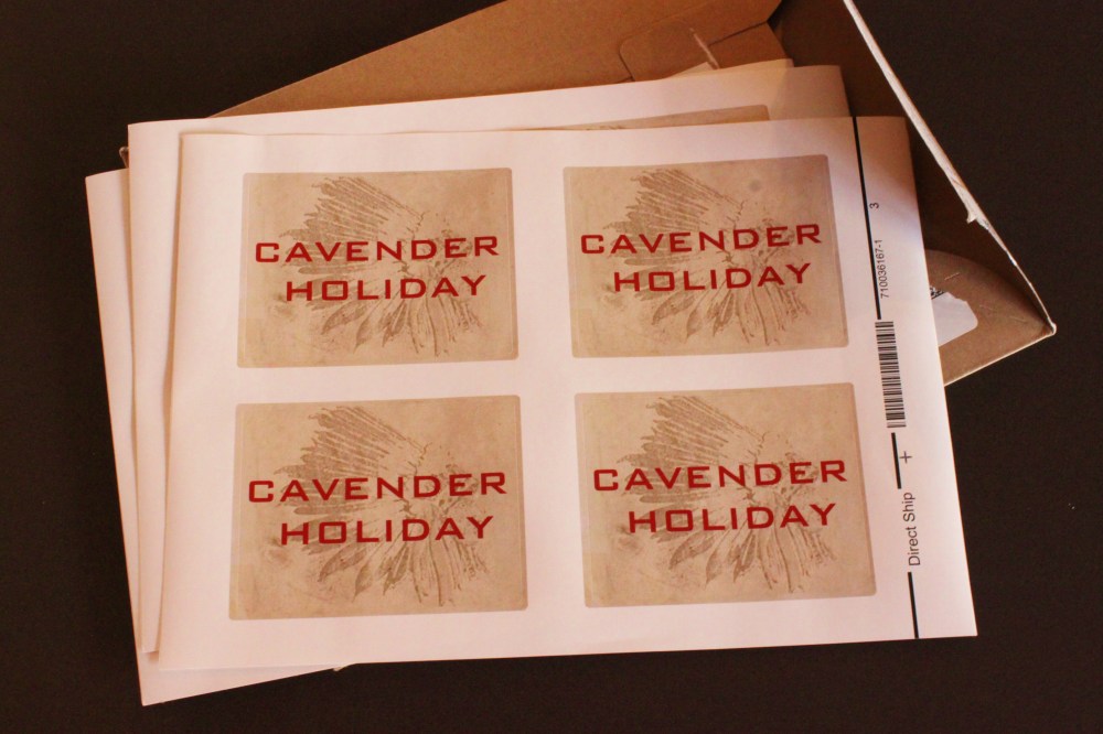 Cavender Holiday Candle Labels from Vista Print