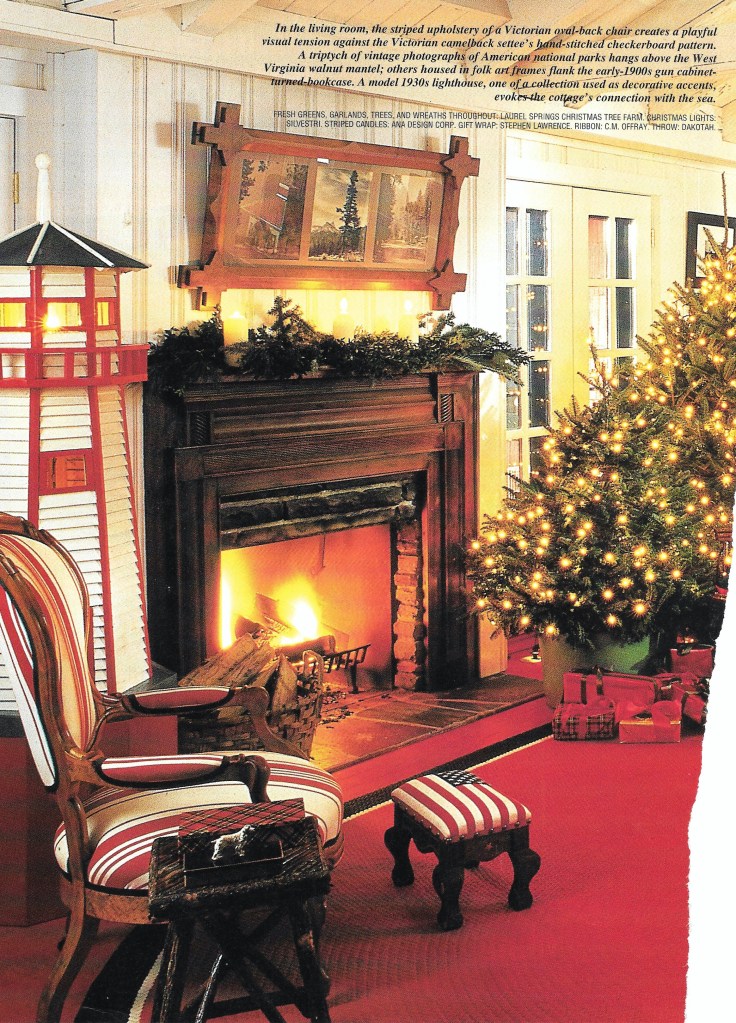 Fireplace with Tramp Art Mirror and Painted Red Floor