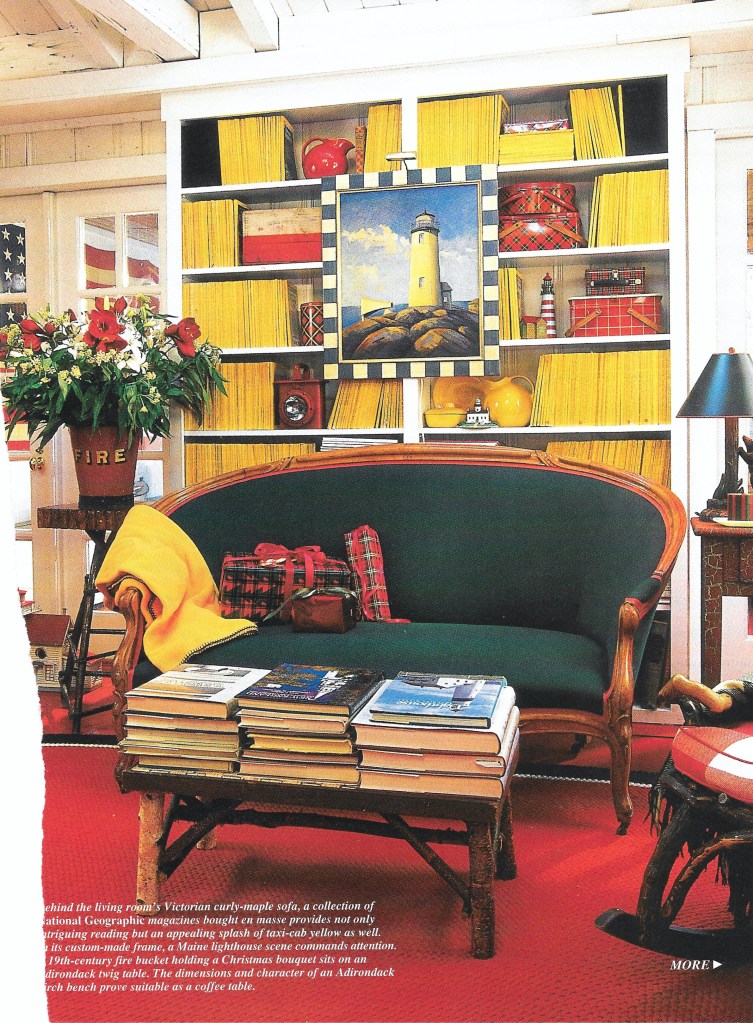 Green Victorian Sofa with Shelves of National Geographic
