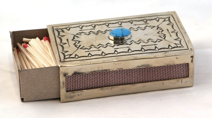 Navajo Style Stamped Silver Matchbox Cover