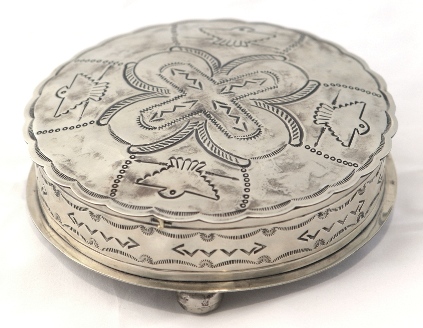 Navajo Style Stamped Silver Round Box