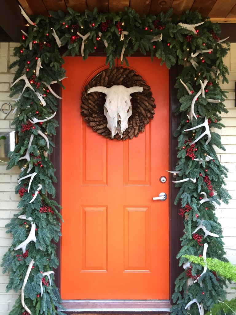 The Cavender Front Door Garland with Antlers December 2014