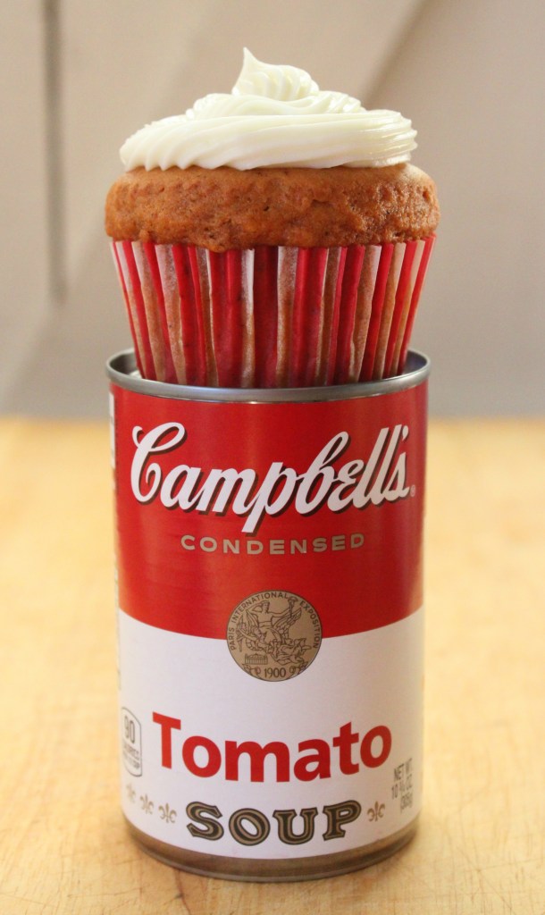 Tomato Soup Cupcake on Top of Soup Can