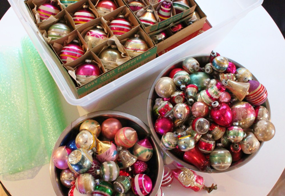 Vintage Ornaments are Stored in Tubs with a Layer of Bubble Wrap Between