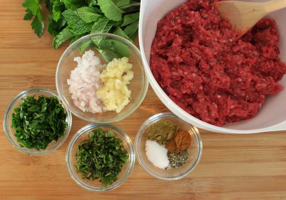 All the Ingredients for Lamb Burgers