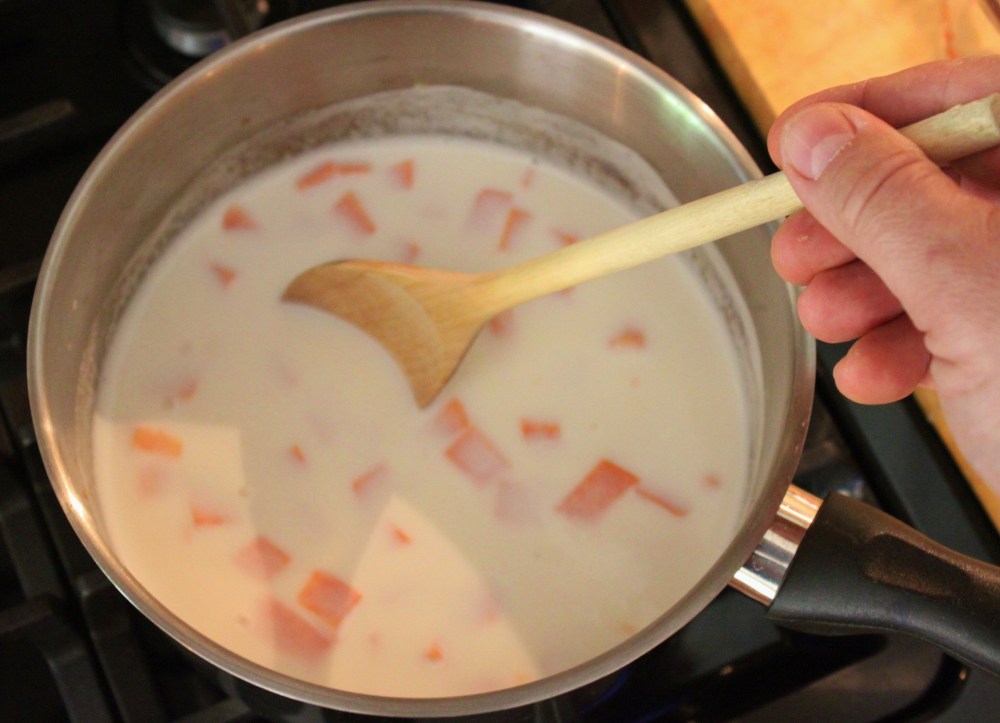 Heat the Milk and Swet Potato Chunk to a Boil the Simmer