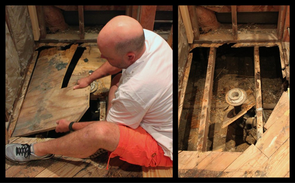 Jamie Removing the Shower Floor Collage